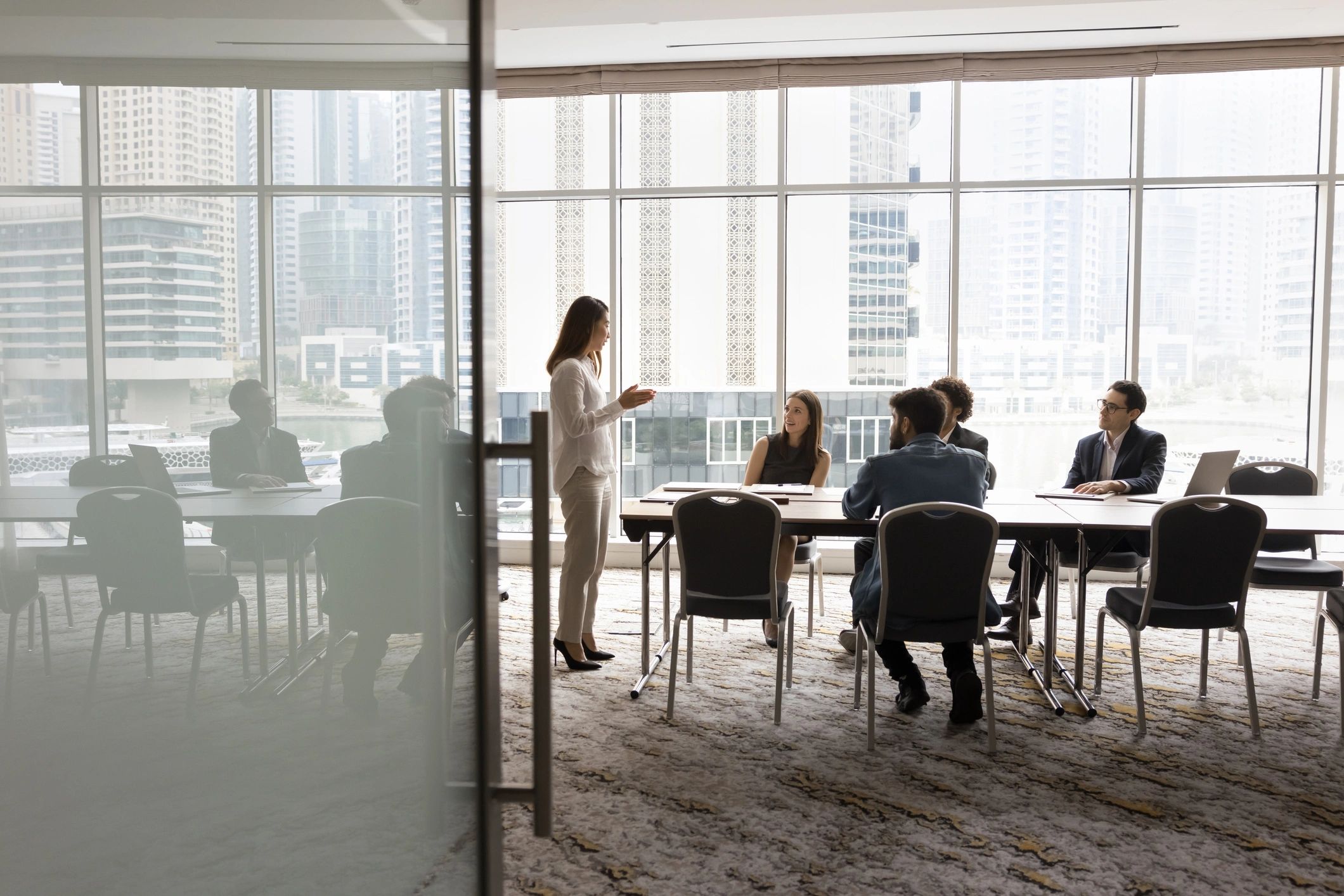 Business team discussing growth strategy at a conference table